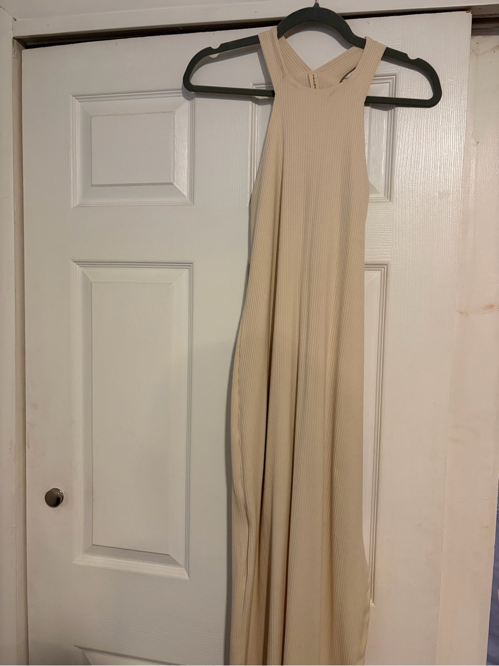 Tyche Cream Ribbed Halter Maxi Dress